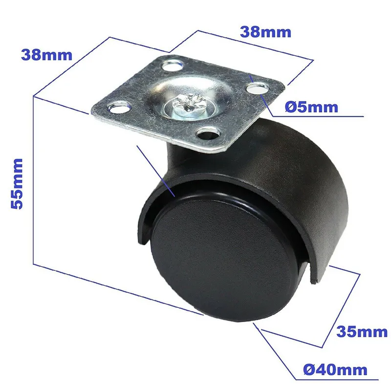 40mm PVC Swivel Wheel Replacement for Furniture Castors Heavy Duty Steel Plate 360 Degree Rotation No Noise Easy Install 4Pcs