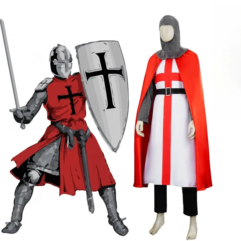 

Medieval Crusader Knights Templar Cosplay Costume Renaissance European Knight Armor Warrior Suits Halloween Carnival Party Cloak