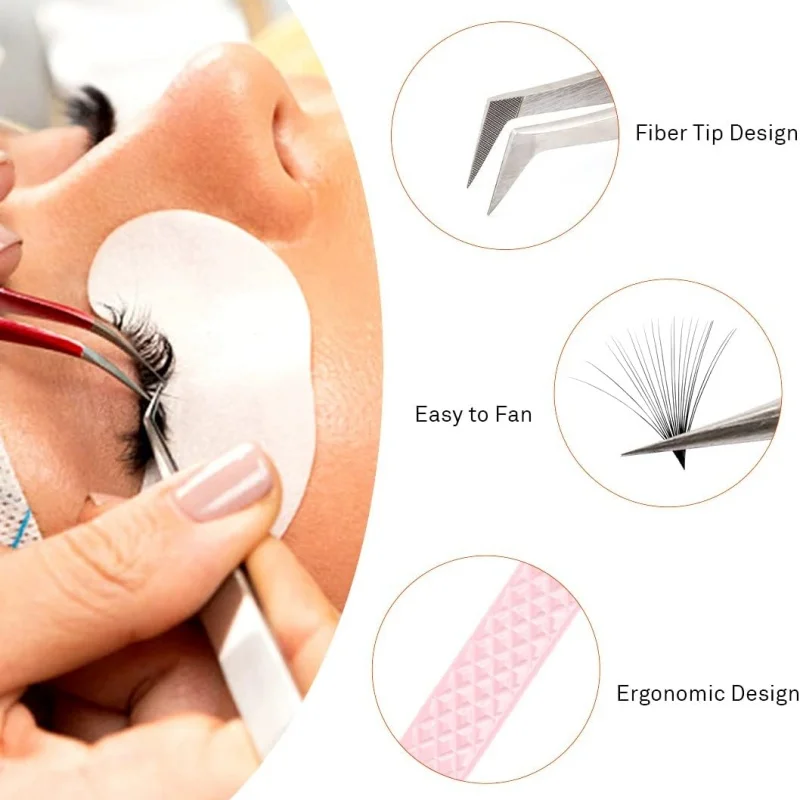 Pinzette per ciglia con punta in fibra di fascia alta Pinzette per estensione ciglia finte in acciaio inossidabile Pinzette ad alta precisione antiscivolo in fibra precisa