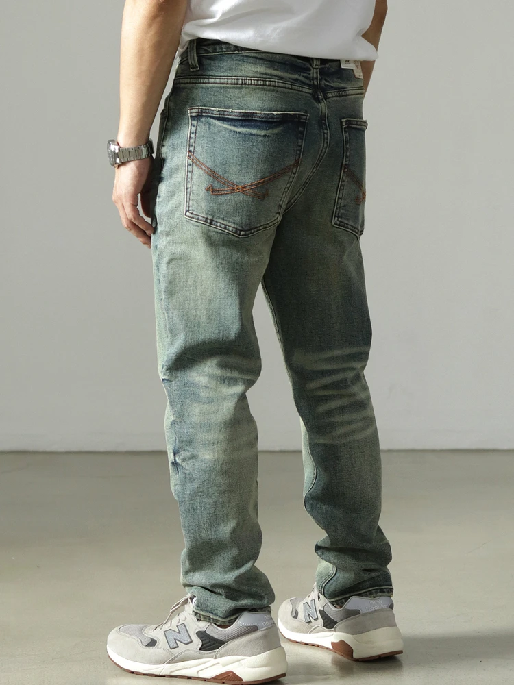 Jean en Denim Slim pour hommes, rétro américain, Vintage, Simple, 97% coton lavé, vieux, décontracté, léger, extensible, pantalon droit, nouvelle collection automne 2025