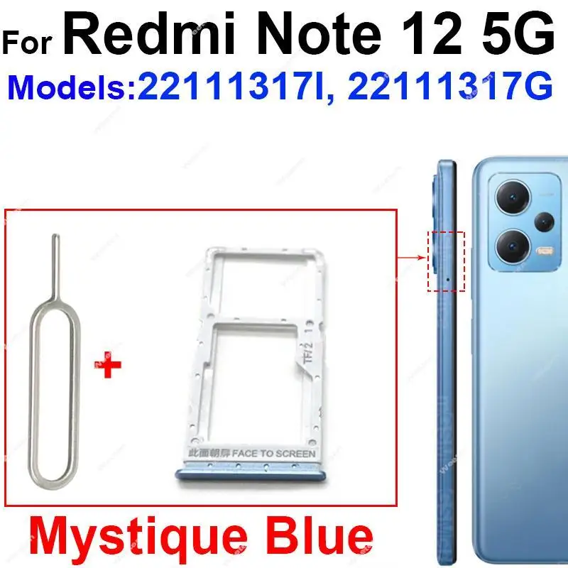 Sim Card Tray For Redmi Note 12 /12 Pro /12 Pro Plus/12 Turbo 4G 5G Micro SIM Card SD Card Reader Slot Holder Replacement Parts