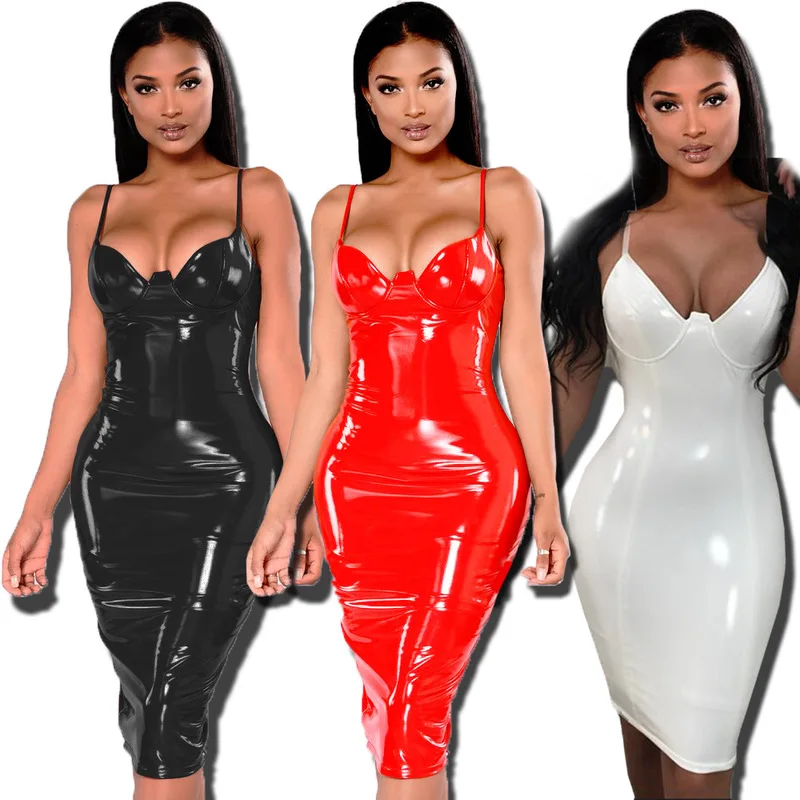 

Plus Size Dresses For Women 4XL 5XL 6XL Wetlook PU Dress Sexy Black Split Bodycon Party Club Leather Dresses Midi Vestidos Ddlg