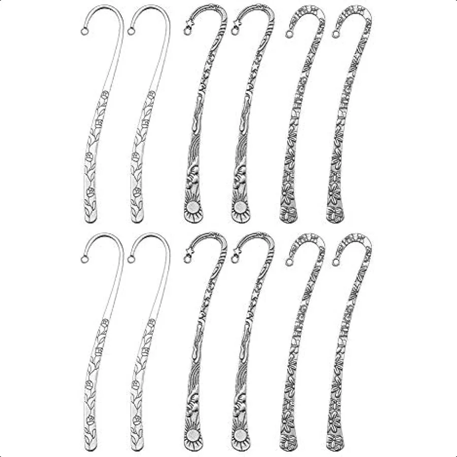 

12pcs Mixed Antique Tibetan Silver Carved Hook Bookmarks Metal Book Markers