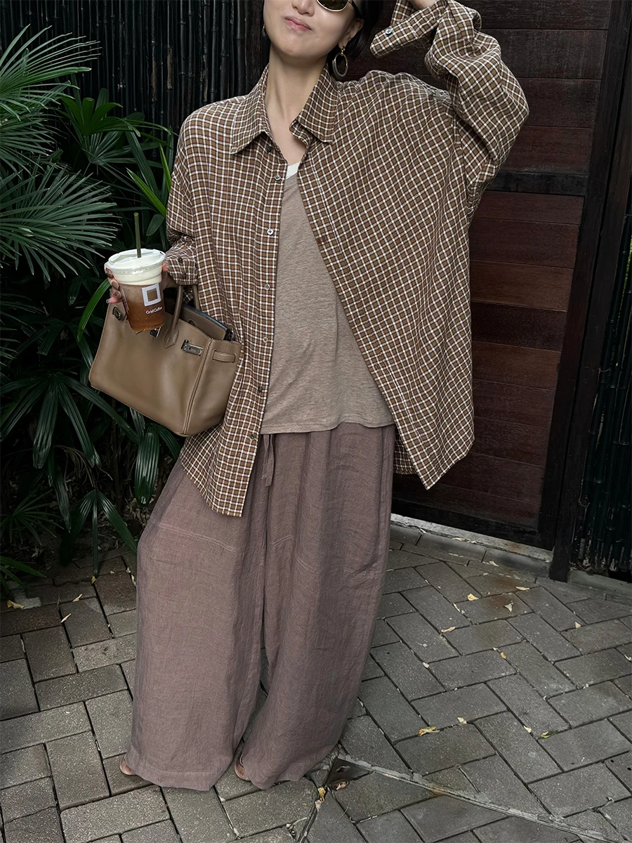 

Owish Lazy Style Color Woven Loose Soft Autumn Shirt Vintage Loose Fit Comfortable Cotton Polyester Blend Long Sleeve Women's...
