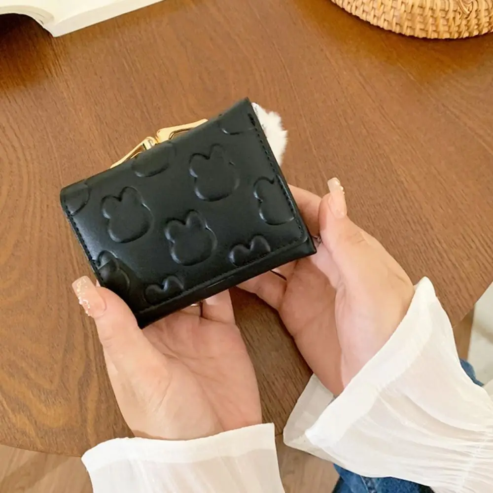 Carteiras curtas com padrão de coelho fofo cor sólida porta-moedas com vários slots porta-cartões de grande capacidade para mulheres