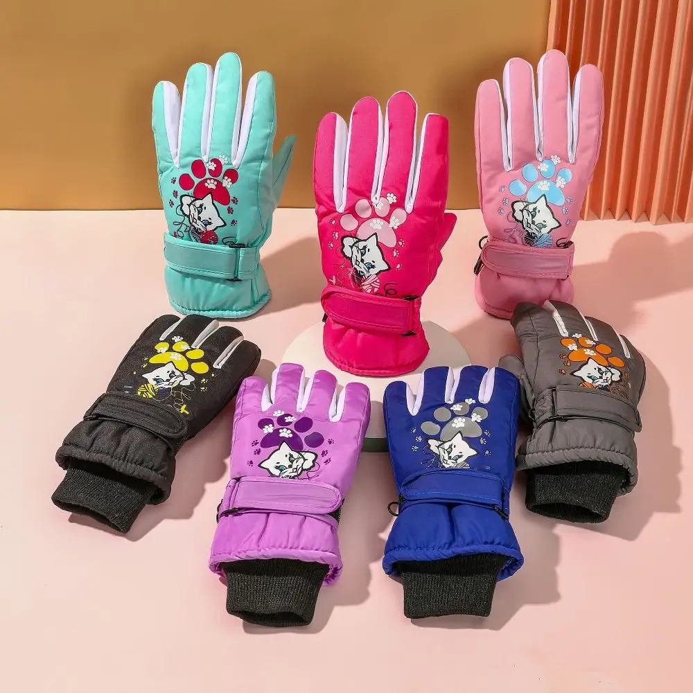 Waterproof Children Winter Ski Gloves Finger Warmer Snow Snowboard Thicken Mittens Anti-slip 5-10 Years Old Kids Glove