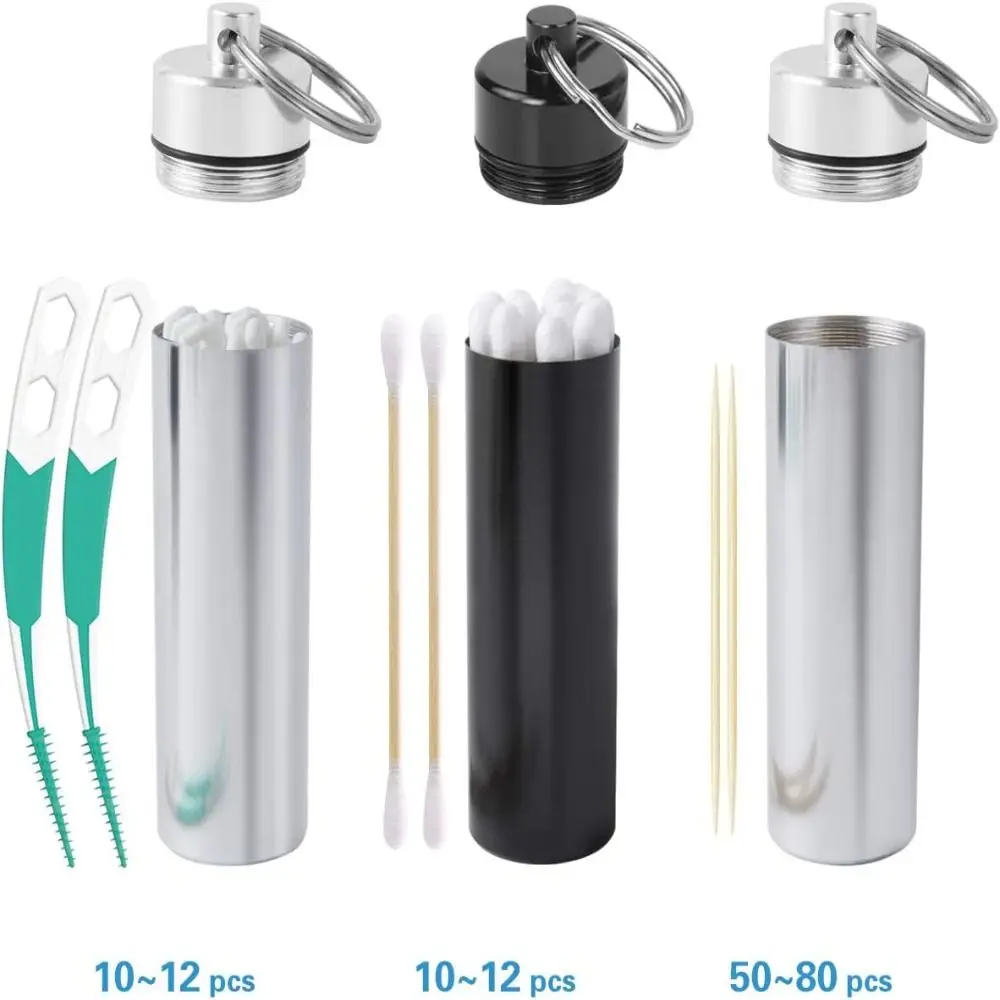 Mini Metal Toothpick Holders Seal Up Portable Tips Pill Containers Aluminum Keychain Pocket Containers Outdoor Travel