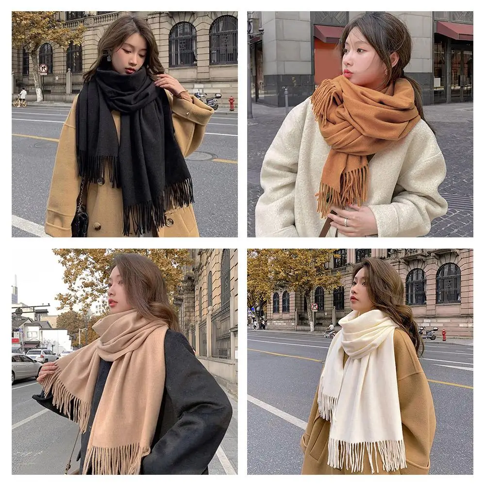 Neue Soild Farbe Winter Schal Für Frauen Lange Warme Kaschmir Schals Hijab Solide Dame Schal Wrap Weibliche Pashmina Bandana Kopf Schal