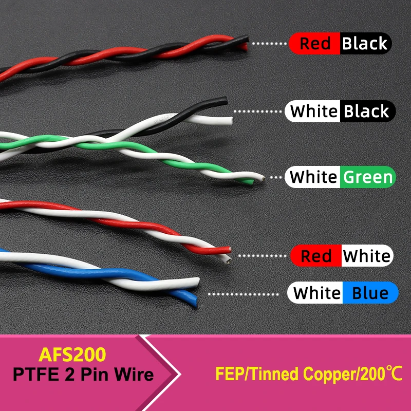 2/5/10m AFS200 PTFE 2pin Cable 26/25/24/22/20/18/17/15/13AWG High Temperature DIY FEP Twised Pair Electronic Signal Copper Wire