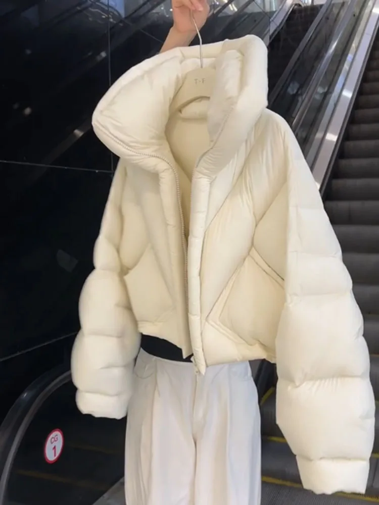 Sli ort Puffer Jaet Casaco feminino Faionable branco fofo para baixo Ele Sle Thi Casacos para a temporada de inverno