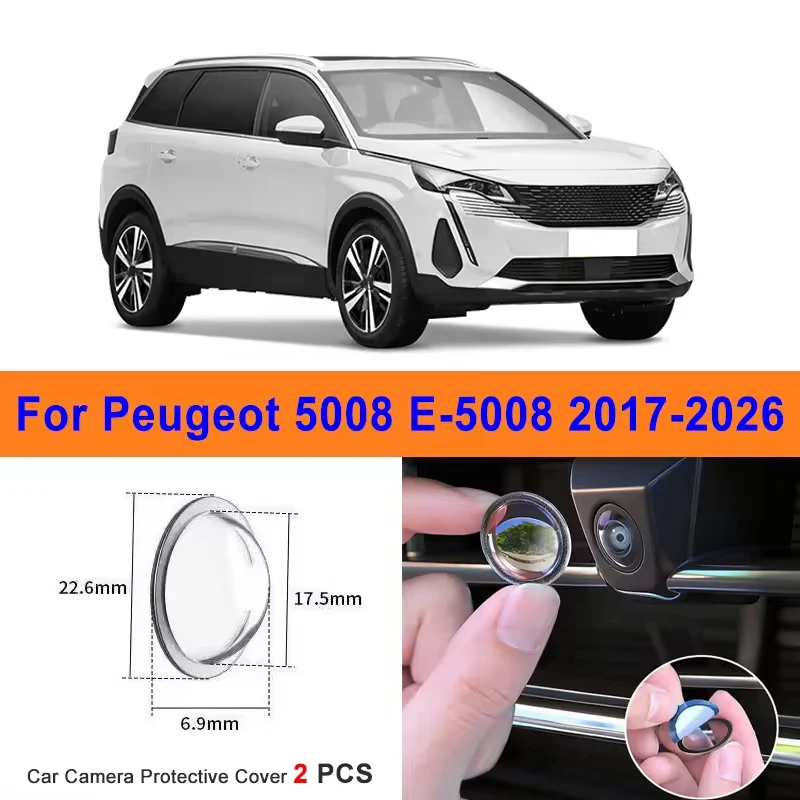 2Pcs 360 Reverse Image Car Camera Cover Anti-Scratch PC Lens Protector Stickers For Peugeot 5008 E-5008 2017-2026
