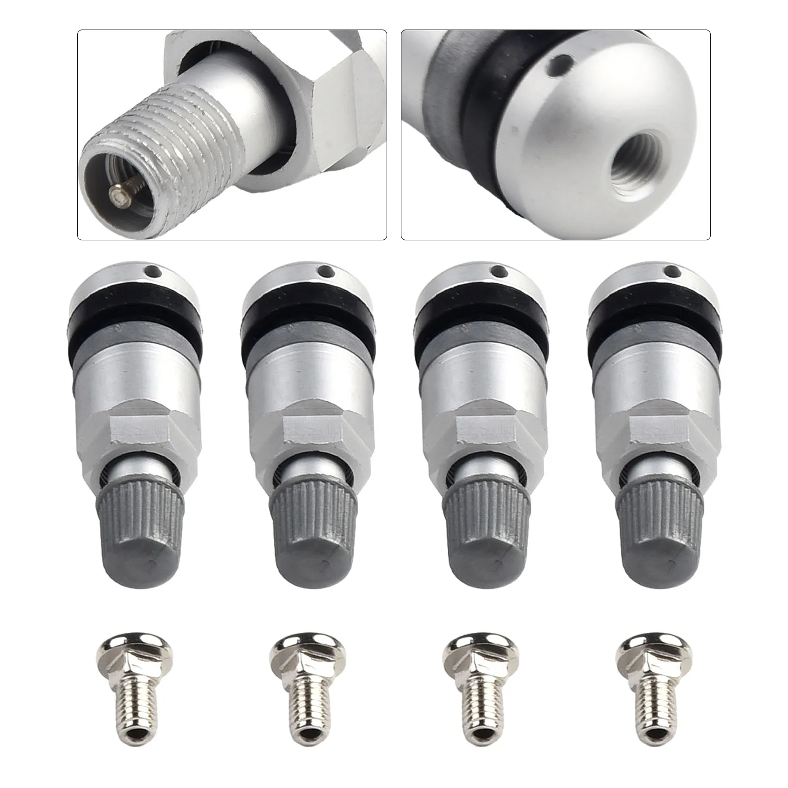 4x Car TPMS Tire Pressure Sensor Valve Stem Repair Kit For BMW 5Series Silver Metal Tire Pressure Sensor Valve Stem Repair Kits