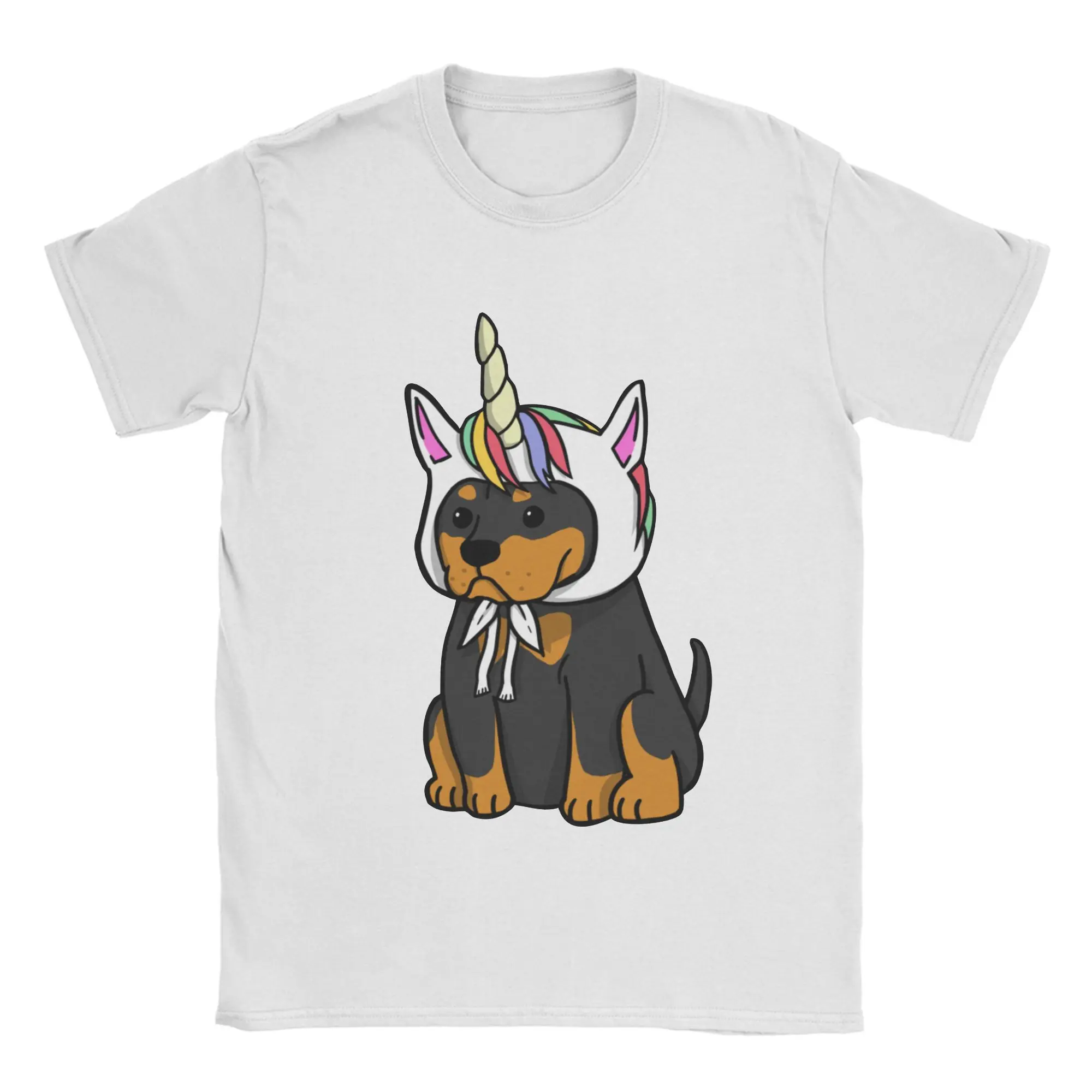 Funny Unicorn Rottweiler Dog T-Shirts Men  Hipster 100% Cotton Tees Crew Neck Short Sleeve T Shirts Graphic Printed Clothes
