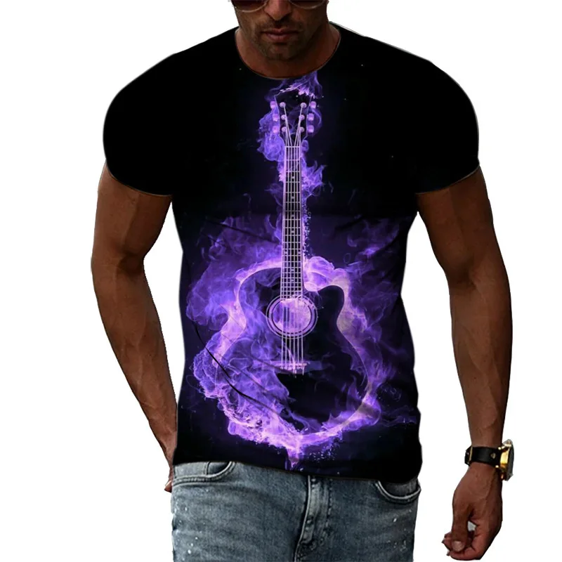 Fashion Graphic T Shirts Guitar Pattern 3D Print New Men Woman Short Sleeves T-Shirt Streetwear Harajuku Kids Tops Tees Clothing