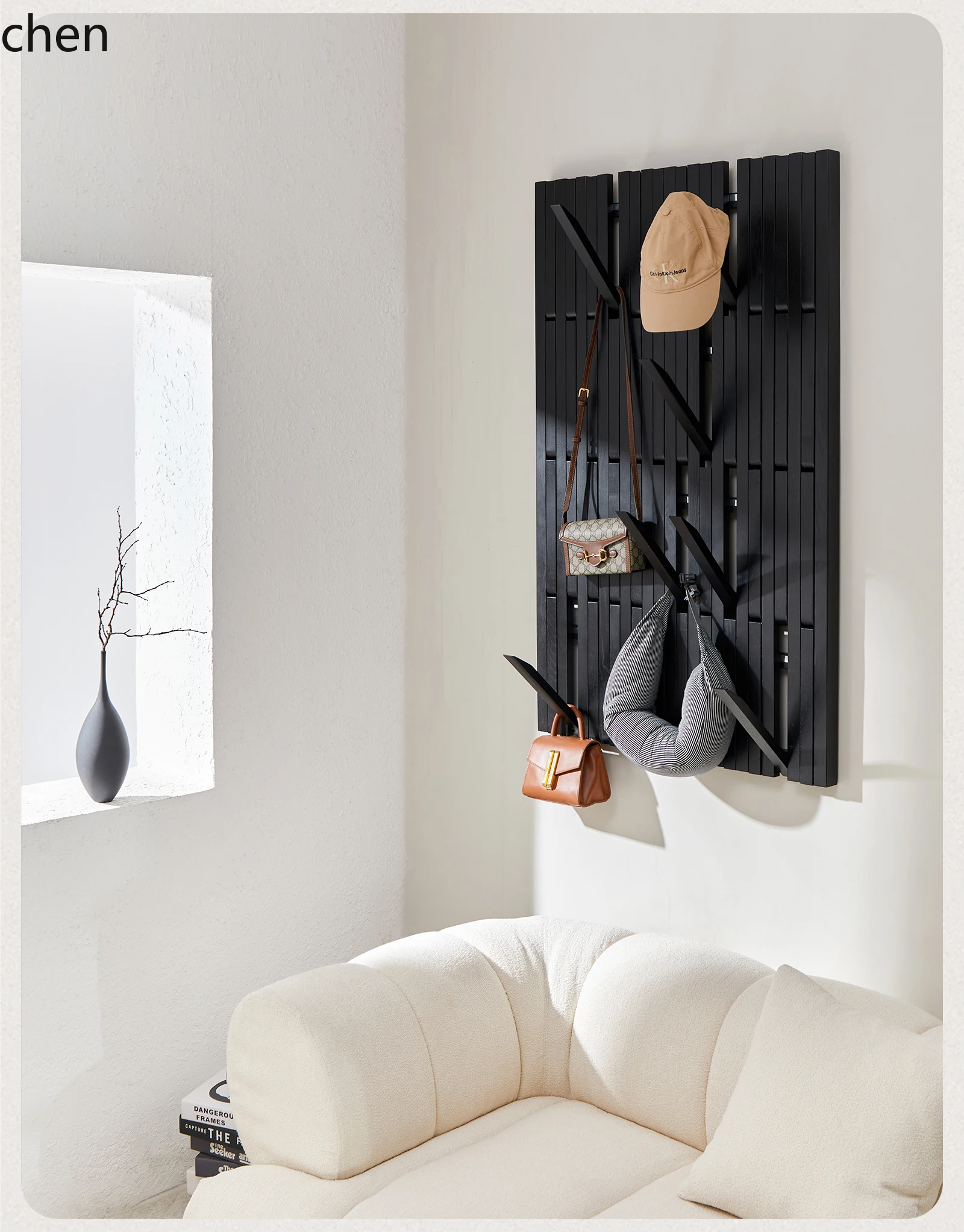 PYH Vintage Wooden Walnut Piano Key Coat Rack Entryway Hook Solid Wood Coat Rack Floor-standing
