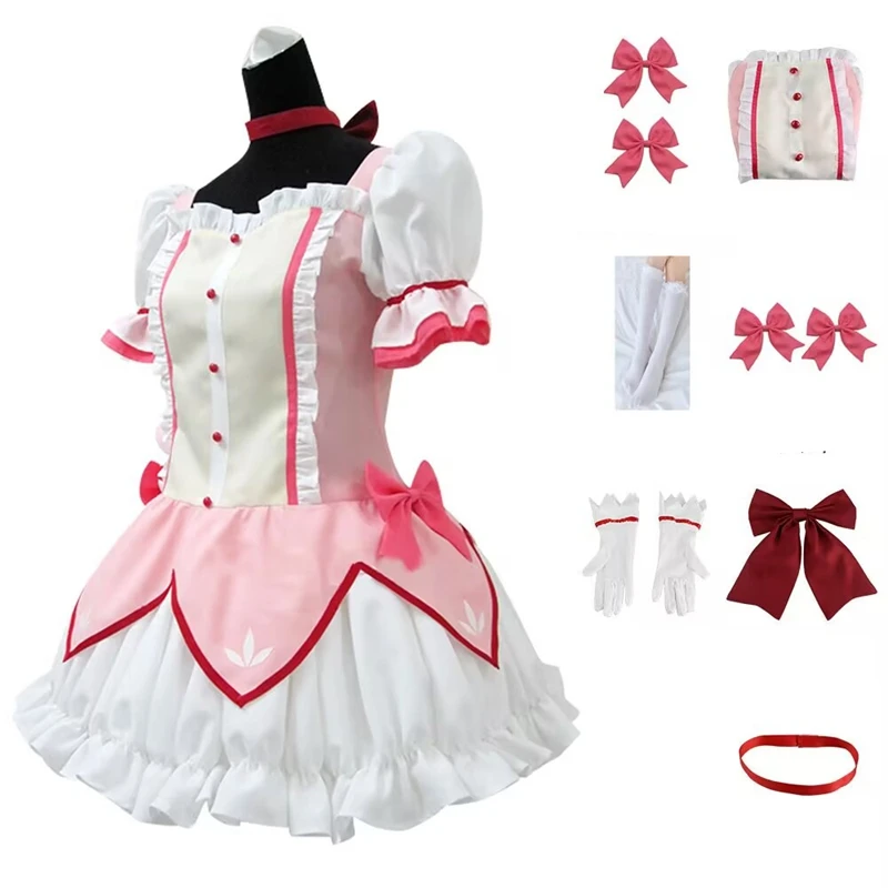Kaname Madoka Cosplay Costume Wig Anime Puella Magi Madoka Magica Pink Dress Halloween Party Uniform Outfit for Women - view 4