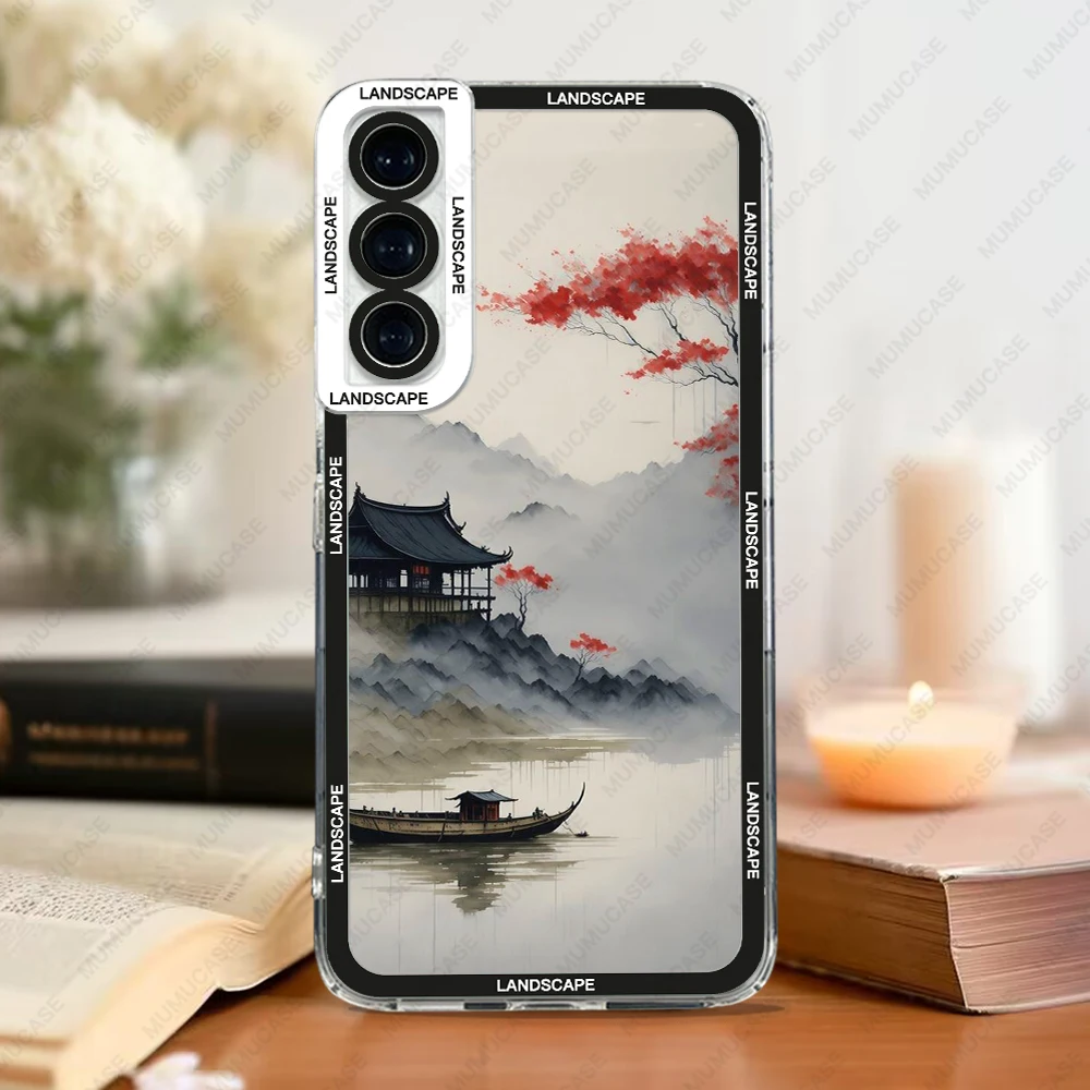 Case For Samsung Galaxy S20 S21 FE S22 Plus S23 Ultra A22 A54 5G Soft Cover Ink and wash landscape painting