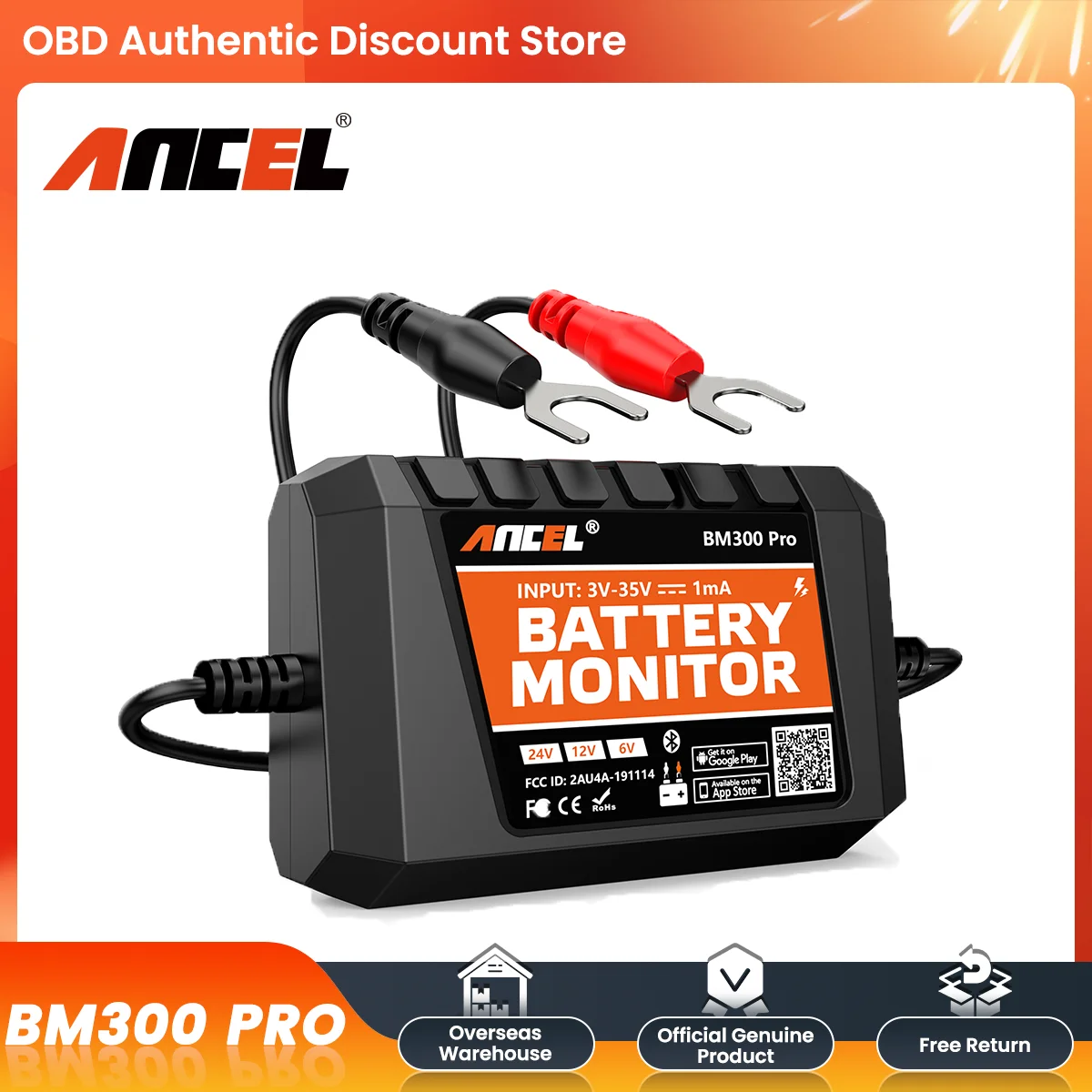 ANCEL BM300 Pro Bluetooth 6V/12V/24V Battery Analyzer Battery Monitor Circuit Cranking/Charging Test Tools for Car Motorcycle