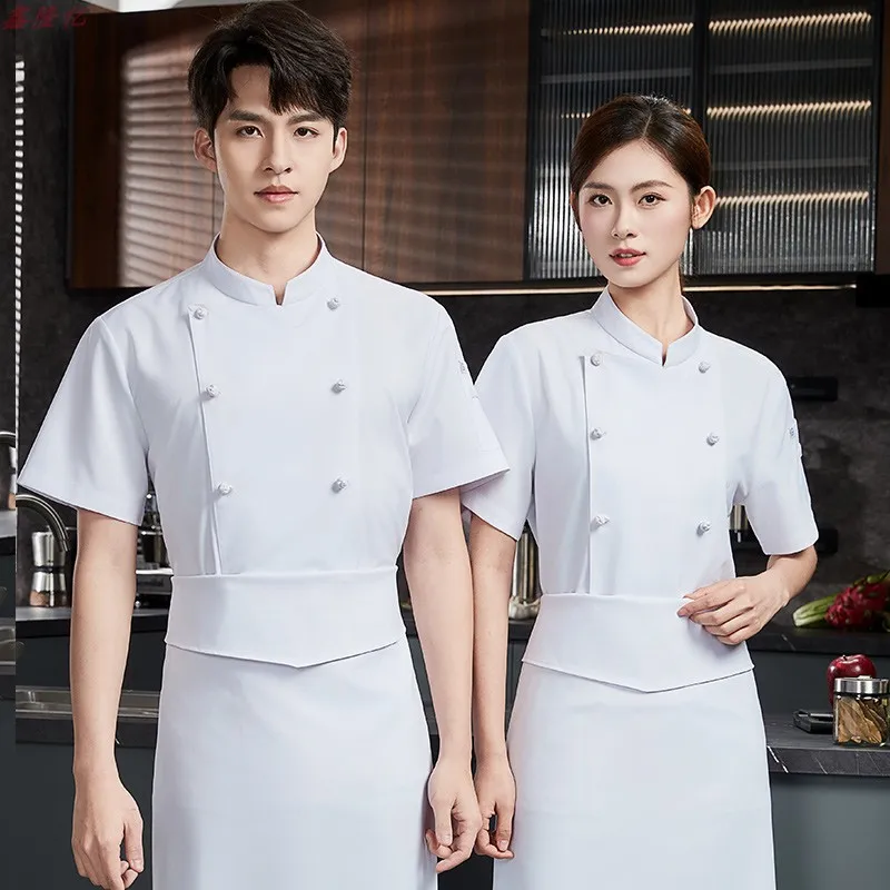 Summer Short Sleeve Thin Breathable Mesh Chef Work Uniform Western Restaurant Chinese Hotel Kitchen Work Uniform for Men