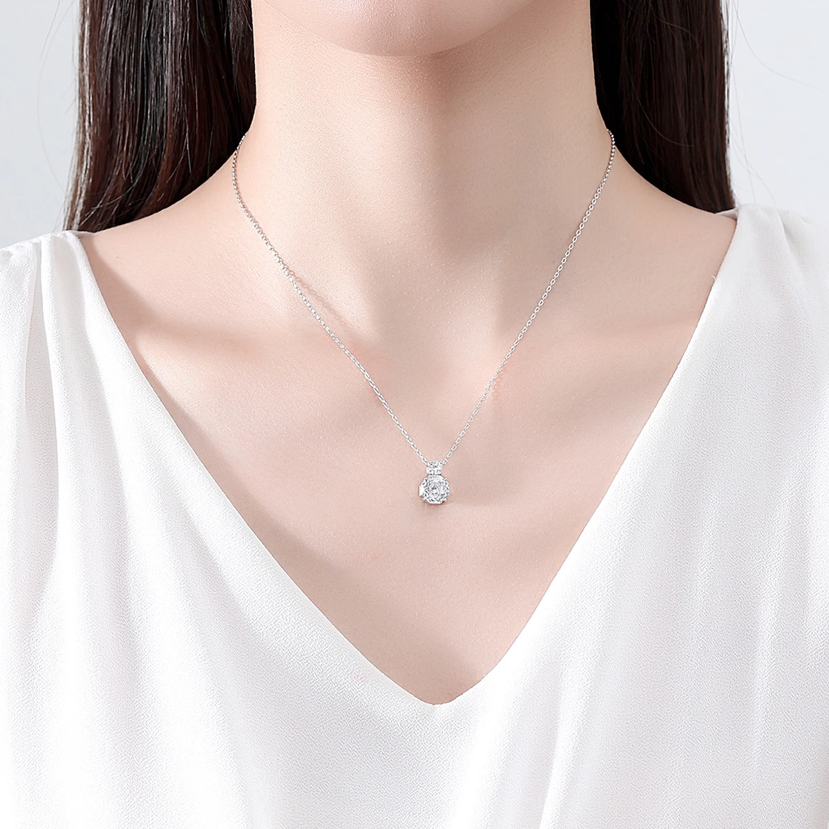 LUOTEEMI Millennium Rose Cut Octagonal Zircon Clear and Pink Classic Girls Trendy Link Chain Pendants Necklaces Fine Jewelry