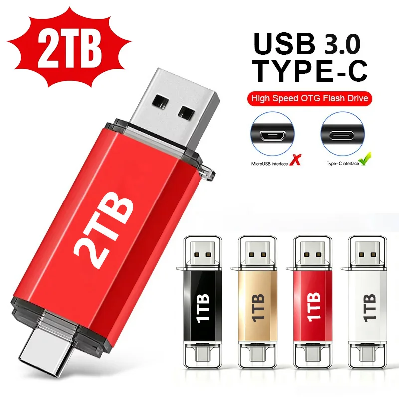 New 2TB 2 In 1 OTG USB Flash Drive 3.0 Type C 1TB 512GB Pendrive For iPhone Samsung Huawei Xiaomi Android Laptop Memory Stick