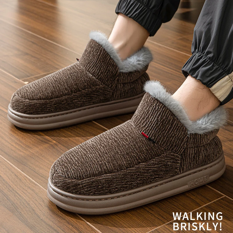 Winter Home Slipper Man Warm Fuzzy Fur Plush Non Slip Indoor Male Lazy Footwear Bedroom House Room Shoe Grip Flat Furry Women