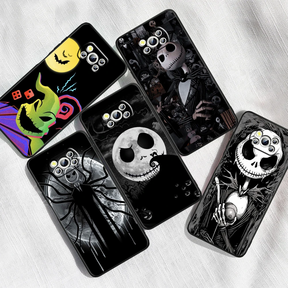 Anime Disney Jack Skellington For Xiaomi Mi Poco F5 F4 F3 X6 X5 X4 X3 M6 M5 M5S M4 M3 C65 Pro GT NFC 5G Black Soft Phone Case