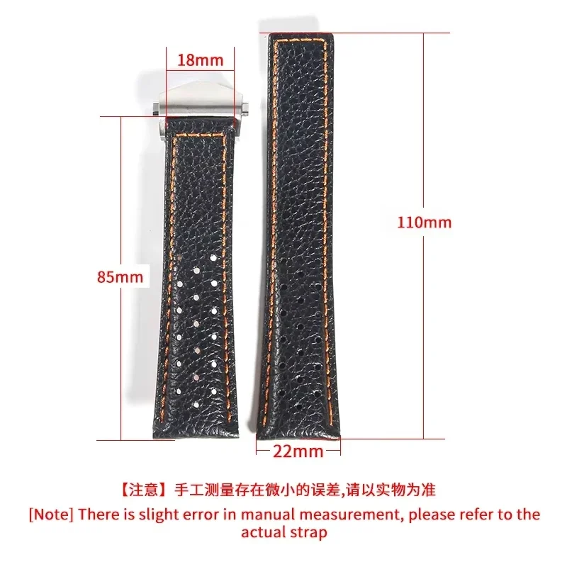 Black Blue Breathable Sweatproof Effective Antibacterial Genuine Leather Watchbands for Tag Heuer Monaco Gulf Cowhide Strap 22mm