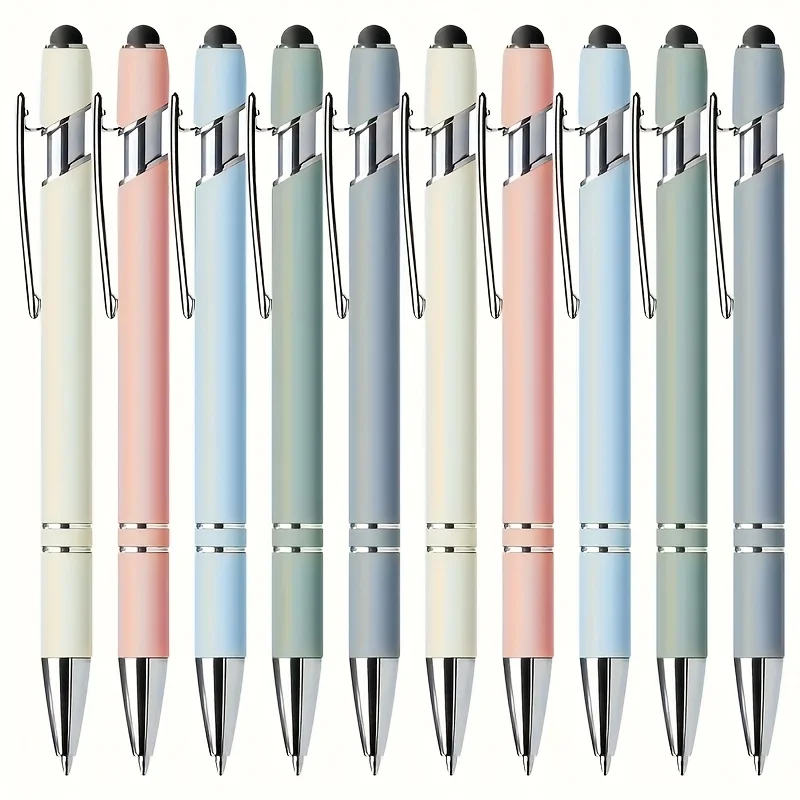 

10-Pack Metal Retractable Ballpoint Pens -Smooth Writing, Non-slip Grip, Medium Tip, Touchscreen Stylus Tips, Great For Everyday