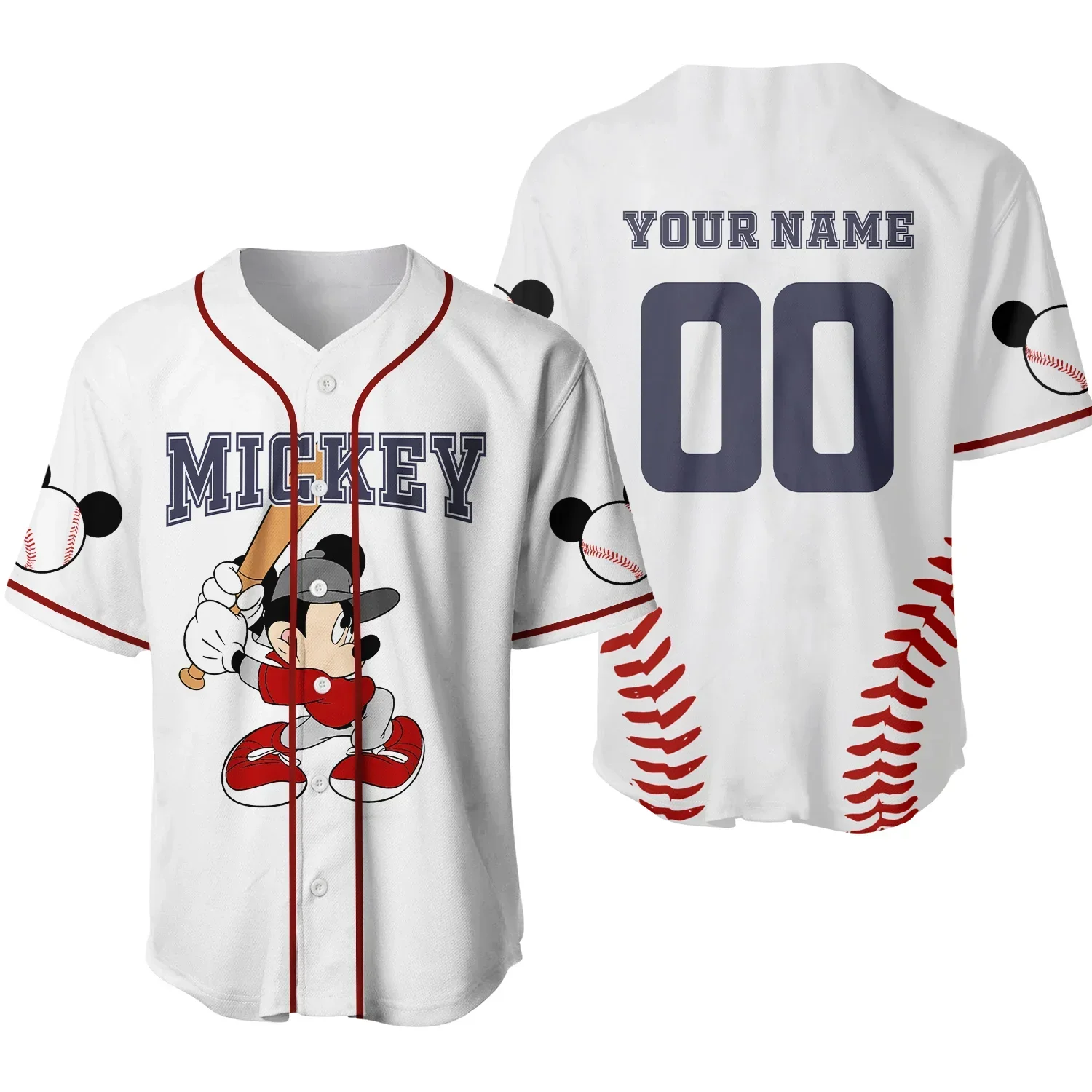 Mickey Baseball Jersey Men's Women Shirt Disney Minnie Mickey Mouse Shirt Baseball Uniform Short Sleeve Hip Hop Baseball Uniform