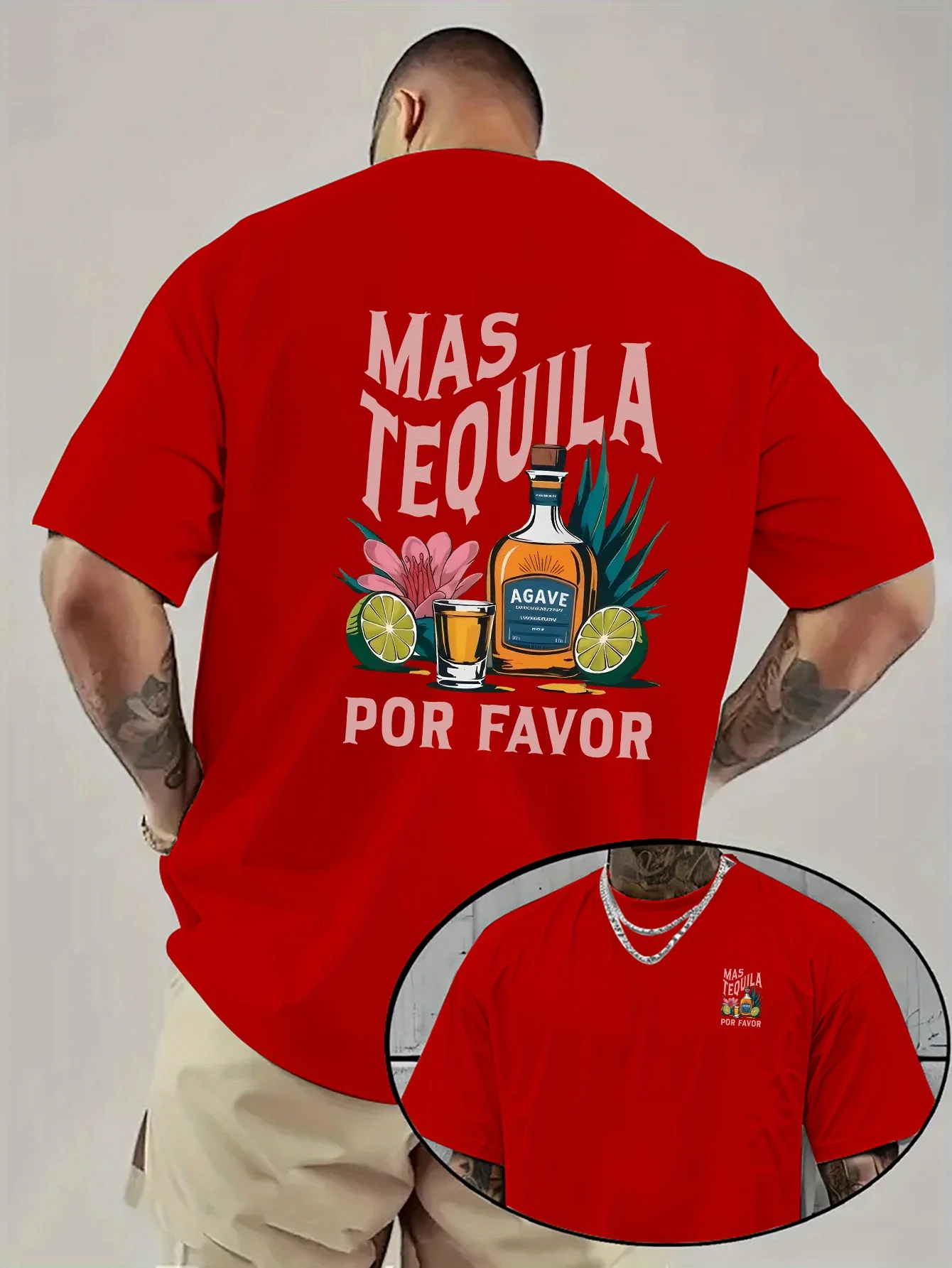 MAS TEQUILA POR FAVOR T shirt personality Clothes Year round clothing Oversized Couples Unisex Y2k Short Sleeves Classic Couples