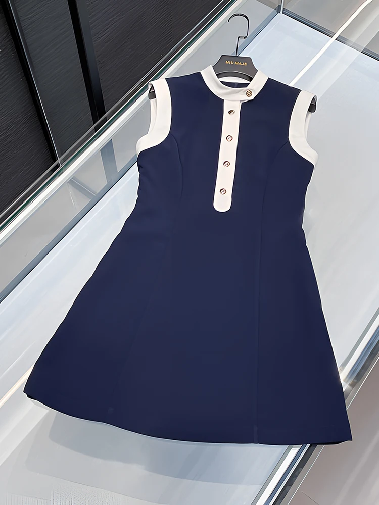 

High Waist A-Line Dr Blue White Color Blo Waist Cinched Svel French Sle Summer Faion Women's Clothing