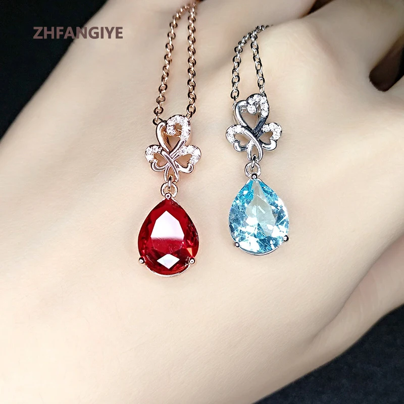 

ZHFANGIYE Pendant Necklace Silver 925 Jewelry with Zircon Gemstone Accessories for Women Wedding Party Promise Gift Wholesale