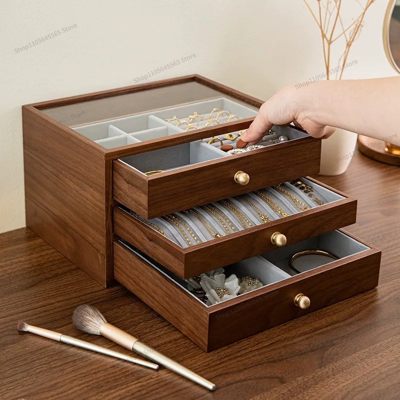 For walnut jewelry storage box jewelry high-end exquisite large capacity high-end solid wood