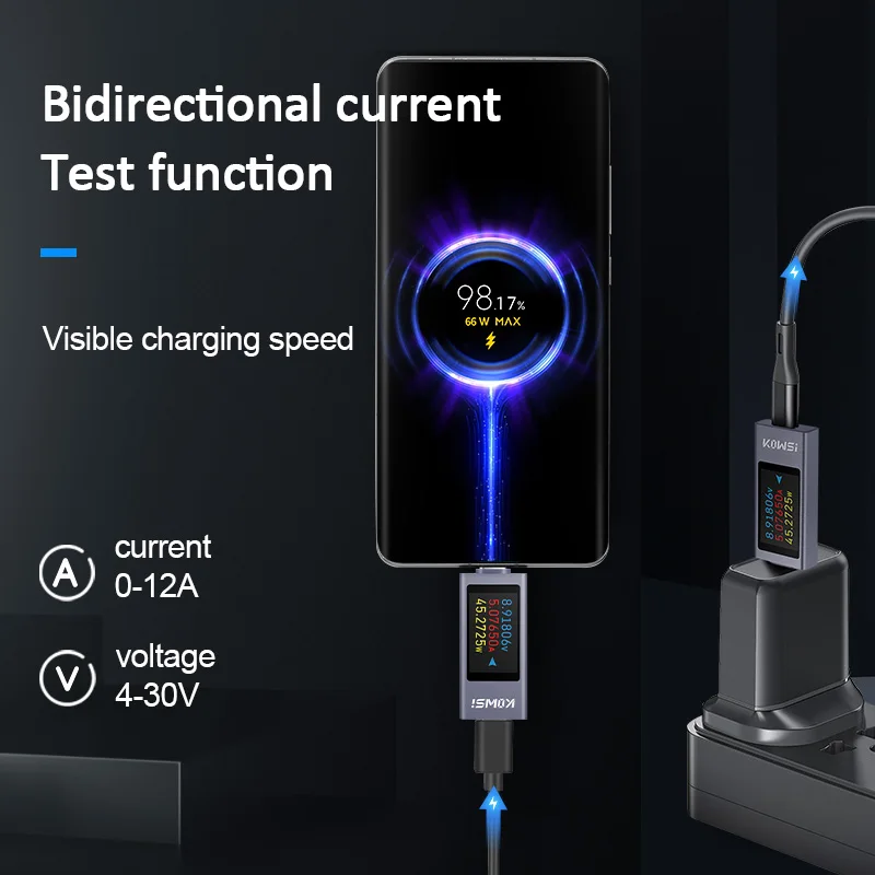 DC 4-30V 12A Voltage Meter Current Voltage Capacity Battery Tester Type-C Volt Current Voltage Charger Capacity Tester Meter