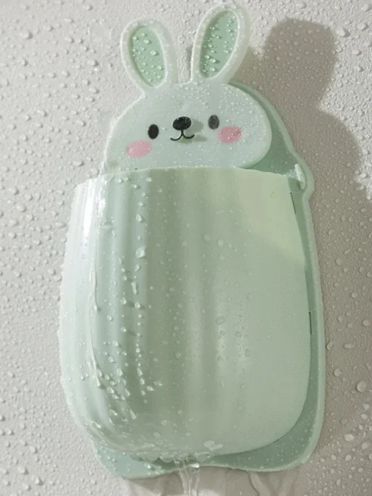 Cute Rabbit Wall Hanging Storage Rack Punch-free Wall-mounted Mobile Phone Remote Control Bathroom Storage Box Makeup Organizer