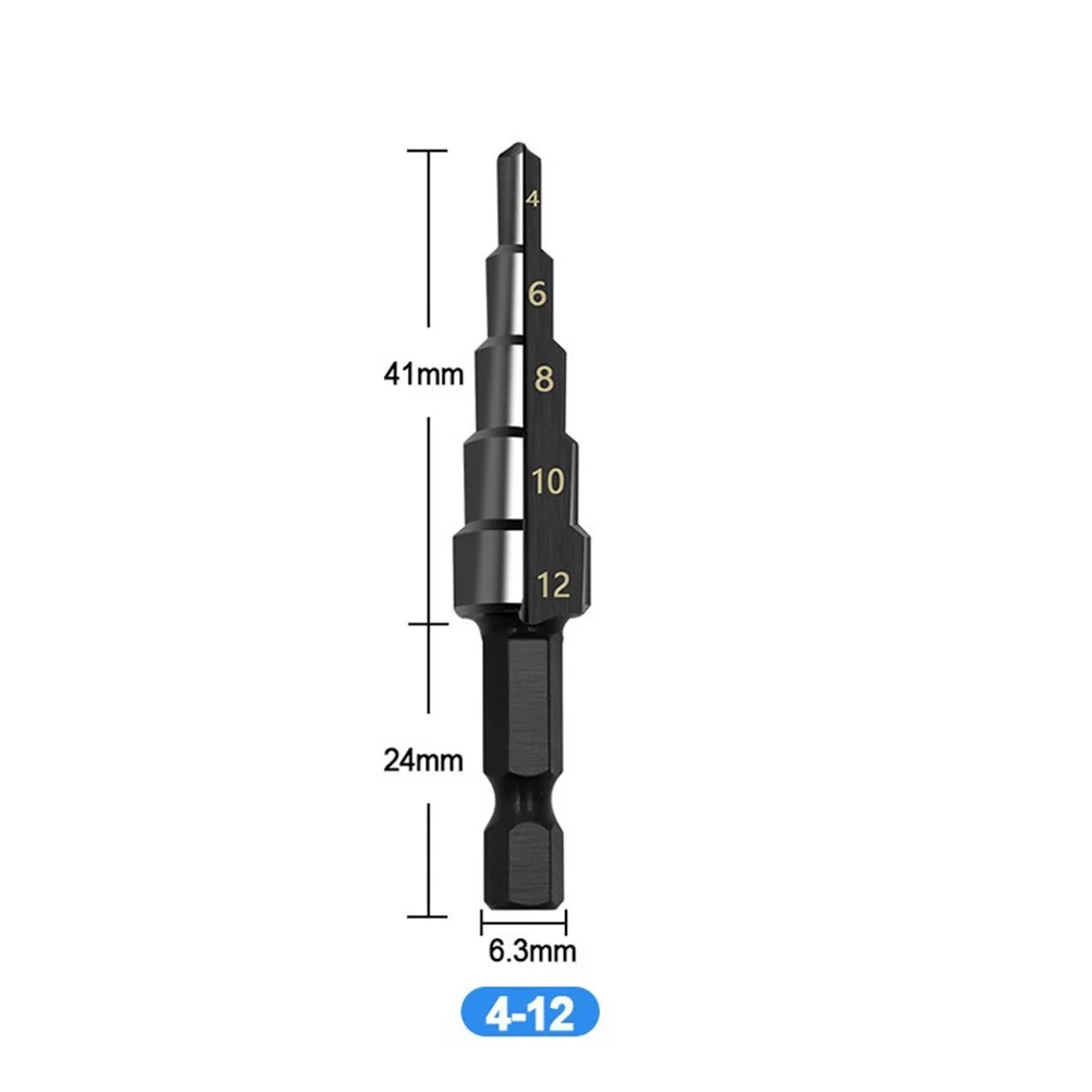 Garden Home Park Step Drill Bit Electric Drill HSS Steel Heat Treated Highly Polished Nitrogen Coated Black Useful