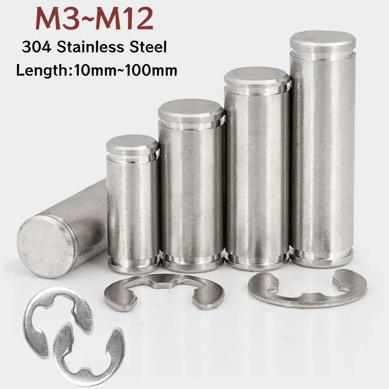 M3 M4 M5M6M8M10M12 304 Stainless Steel Double Head Card Groove With Elastic Retaining Ring Cylindrical Pin Shaft Positioning Pin