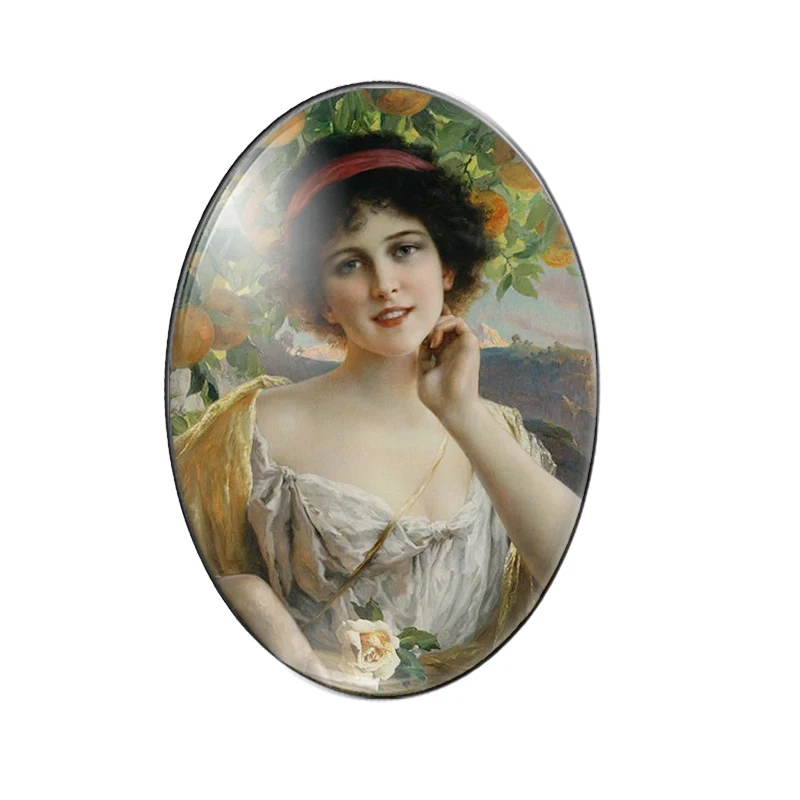 Vintage Oil Painting Lady beauty 10pcs mixed 13x18mm/18x25mm/30x40mm Oval photo glass cabochon demo flat back Making findings