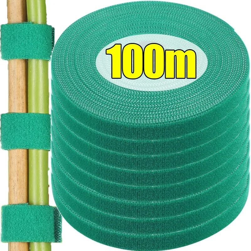 100/2M Nylon Plant Ties Self Adhesive Plant Ties Garden Twine Plant Bandage Hook Loop Vine Wrap Support Tape Fastening Strips