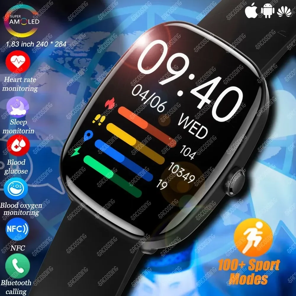 Смарт-часы Xiaomi с AMOLED-экраном 1,83 дюйма, Bluetooth, тонометром, пульсометром и защитой класса IP68