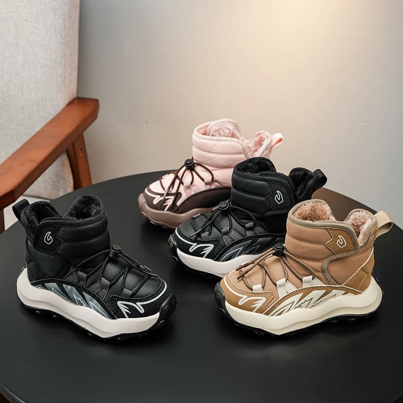 Children Snow Boots Suede Warm Pull Rope Kids Short Boots Soft Sole 2025 Winter New Boys Sports Boots Waterproof Non-slip Trend