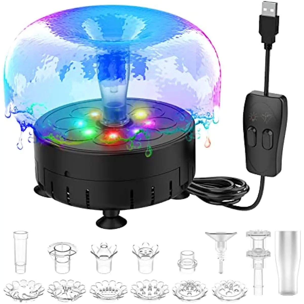 2.5W USB Water Fountain Pump with LED Light Floating DIY Water Pump Fountain Outdoor Garden Kit for Bird Bath, Pond,Fish Tank