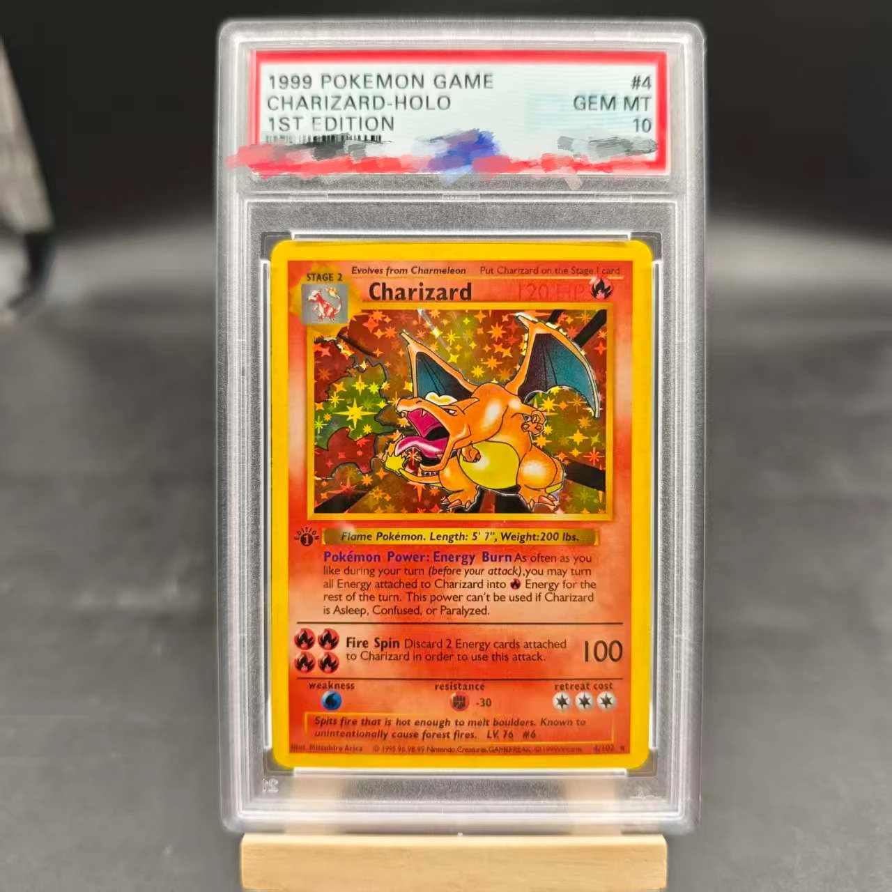 Tarjeta de Colección DIY PTCG 1999 1ª EDICIÓN CHARIZARD-HOLO 4/102, Tarjeta de Valoración de 10 Puntos, Juego de Anime, Regalo, Juguete