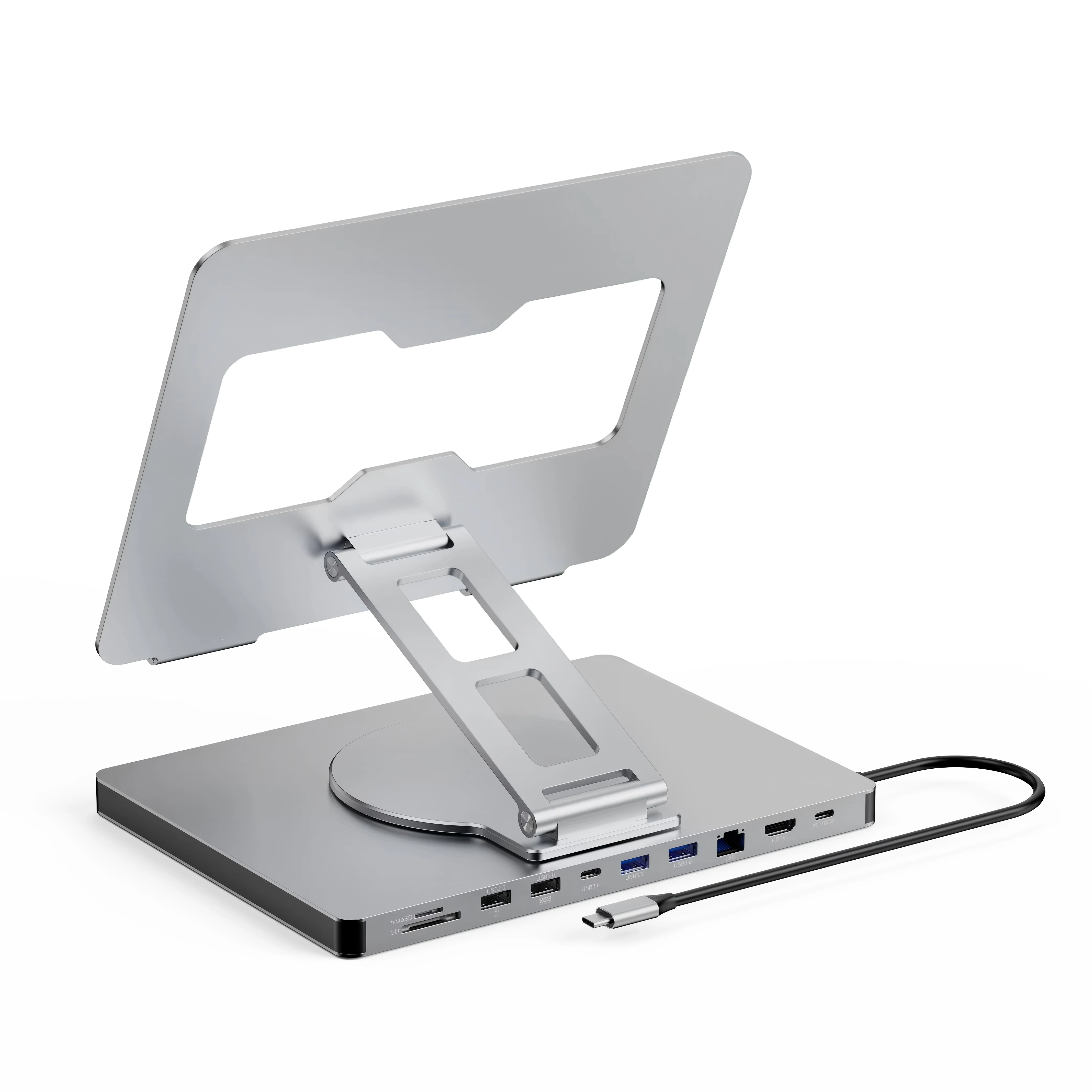 Aluminum 10 in 1 USB C Adapter Docking Station Laptop Stand Multiport USB 3.0 Type C Hub with 4K 60Hz HDTV Gigabit Lan 100W PD