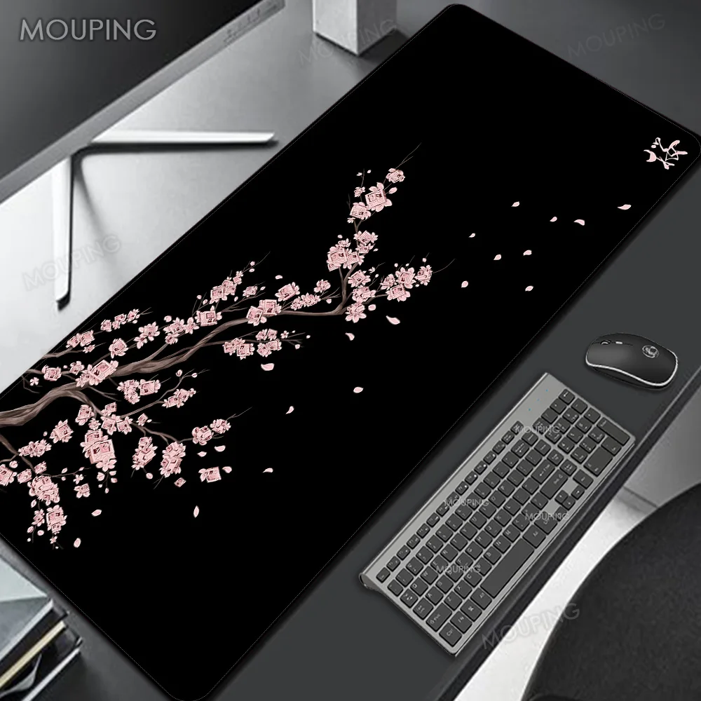 Roze Japan Sakura Mousepad Gamer Tapijt Gaming Toetsenbord Muis Mat Accessoires Kersenbloesem Kunst Muismat Zwarte Tafelmat