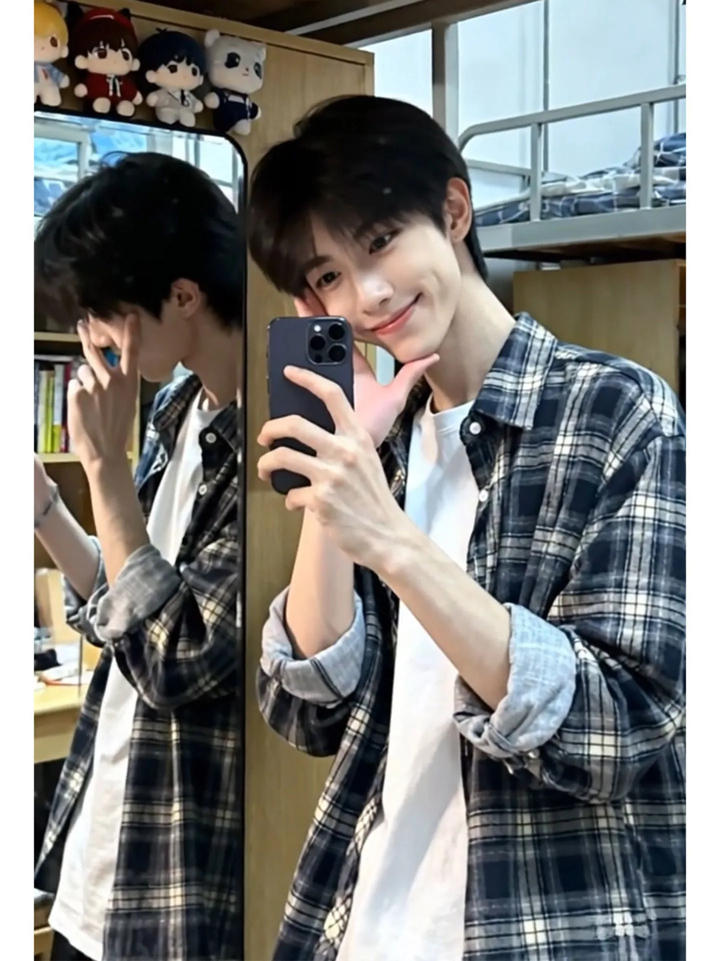  Plaid Long Sleeve Shirt for Men Autumn Cleanfit American Style Sun Protection Outerwear Casual Fashion Youth Popular