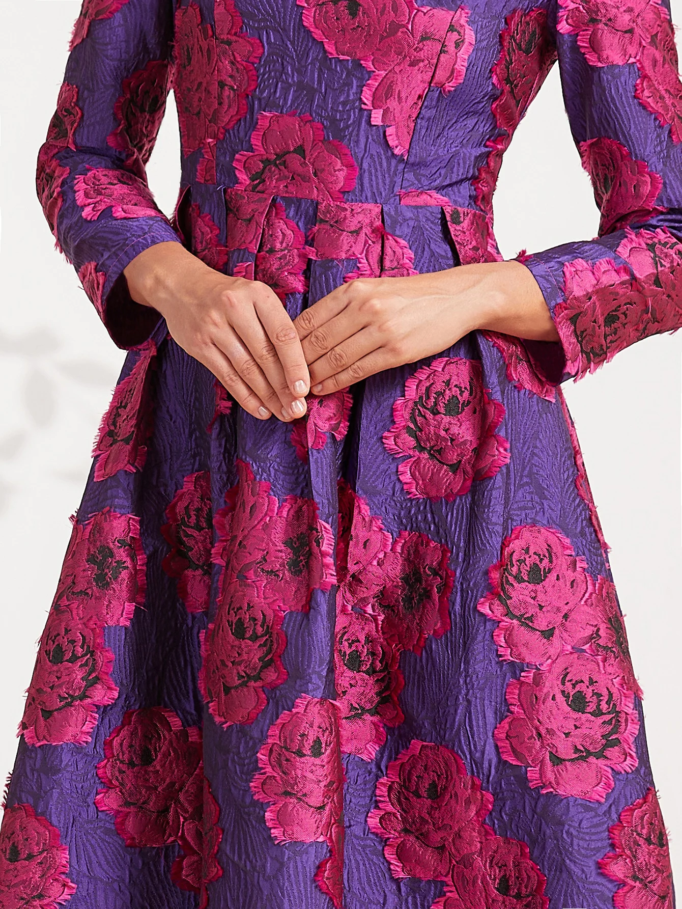 الشتاء والخريف الفاخرة الوزن الثقيل ثلاثي الأبعاد الجاكار كورتييه نمط الخصر المعانقة ألف خط الملمس الفاخر فستان طويل