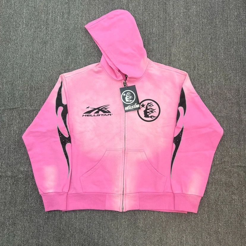 

Vintage Pink Waed Hoodie Zipper Men's Sweatirt Youth Trendy Loose Fit Casual Wear Spring Autumn Winter