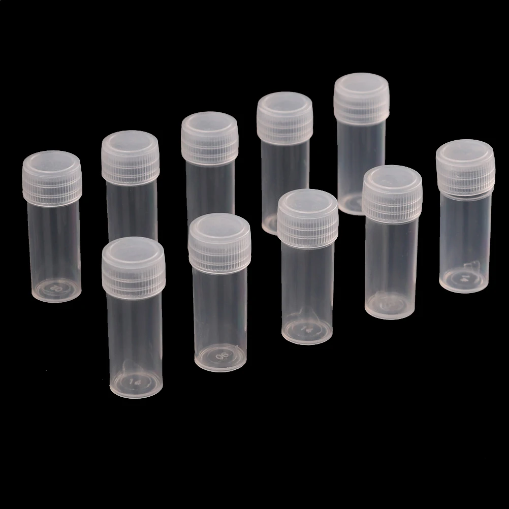 10pcs 5ml Plastic Sample Bottle Test Tube Mini Bottles Vials Storage Containers Translucent 14x42mm